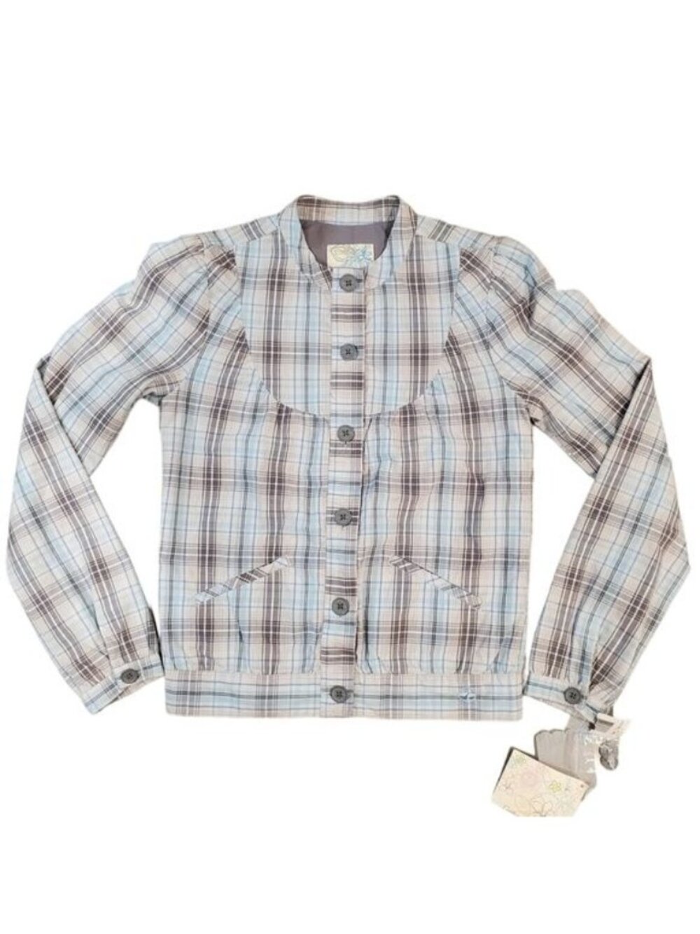 Split Women's Blue Plaid Print Jacket Size XSmall - Picture 4 of 12